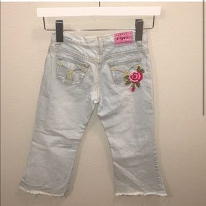 Vintage Jeans wide leg low rise Distressed Denim Floral embroidery size 7